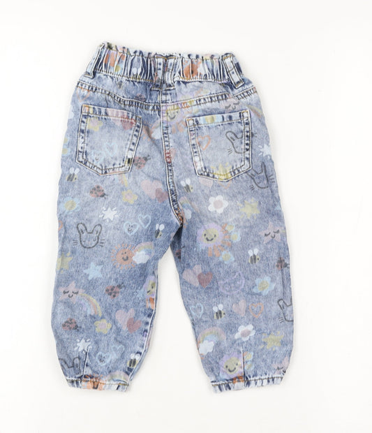 Next Unisex Baby Blue Denim Floral Animal Print Jeans 12-18 Months Elastic Waist