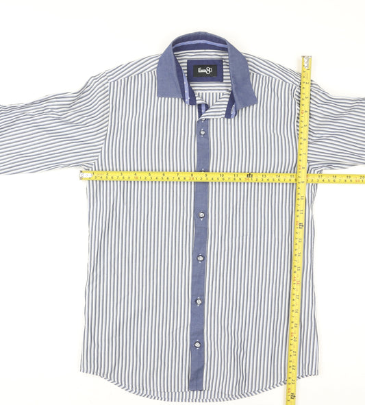 E-IGHT Boys Blue Striped Button-Up Long Sleeve Shirt Age 10-11