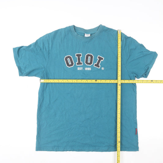 5252 by O!Oi Men Blue Graphic College T-Shirt L Regular Fit Cotton