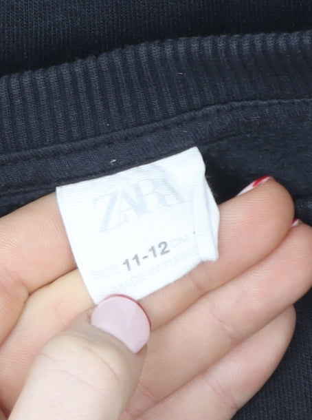 Zara Girls Black Ruffle Embroidered Pullover Sweatshirt 11-12 Years