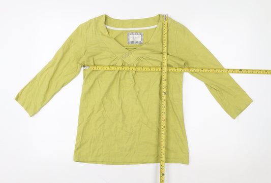 Laura Ashley Women Green 3/4 Sleeve V-Neck Cotton T-Shirt UK 10