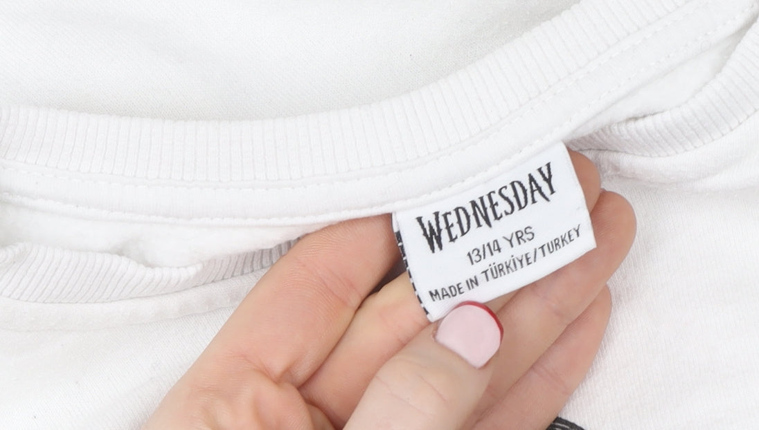 Wednesday Girls White 13-14 Years Pullover Graphic Sweatshirt