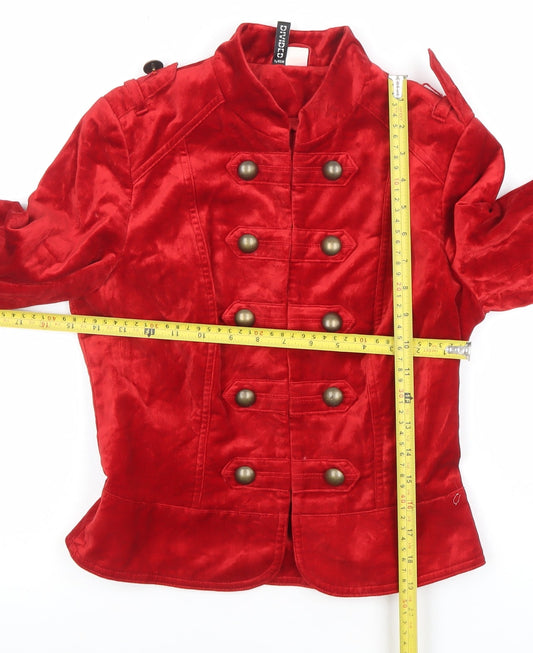 H&M Divided Women’s Red Velvet Military Jacket Size 8