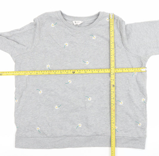 Tu Woman Petite Grey Embroidered Daisy Sweatshirt Size 16