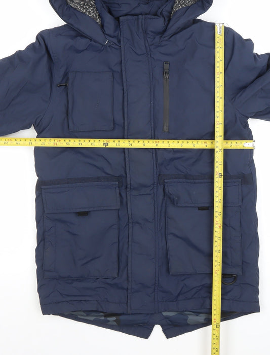 Marks and Spencer Boys Blue Hooded Parka Coat 9-10 Years Lined Water Resistant