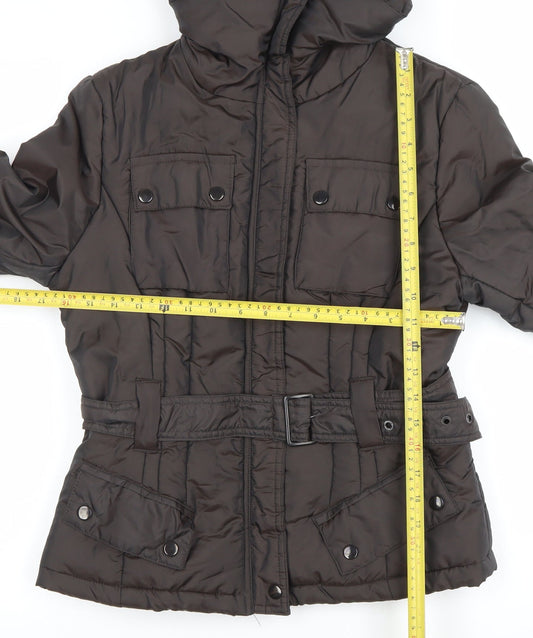 New Look Women Brown Belted Hooded Puffer Jacket Size 12