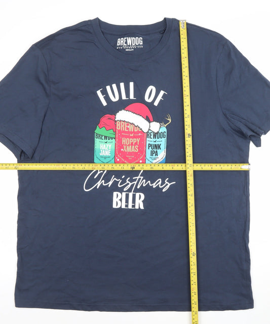 Tu Mens Blue Christmas Beer Graphic T-Shirt XL Cotton