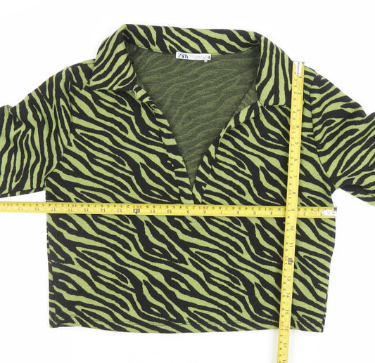 Womens UK Size 12 Zara Green Cropped Button-Up