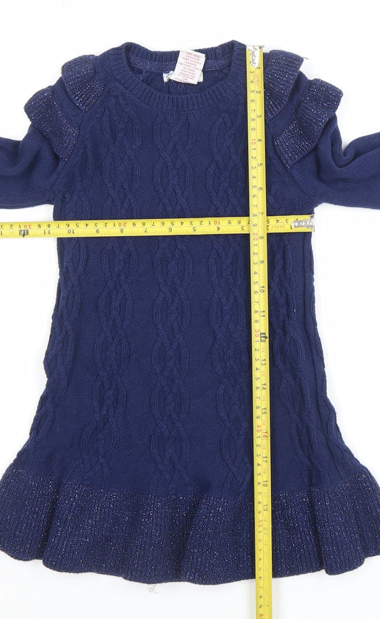 Marks and Spencer Girls Blue Knit Bow Sweater Dress 5-6 Years