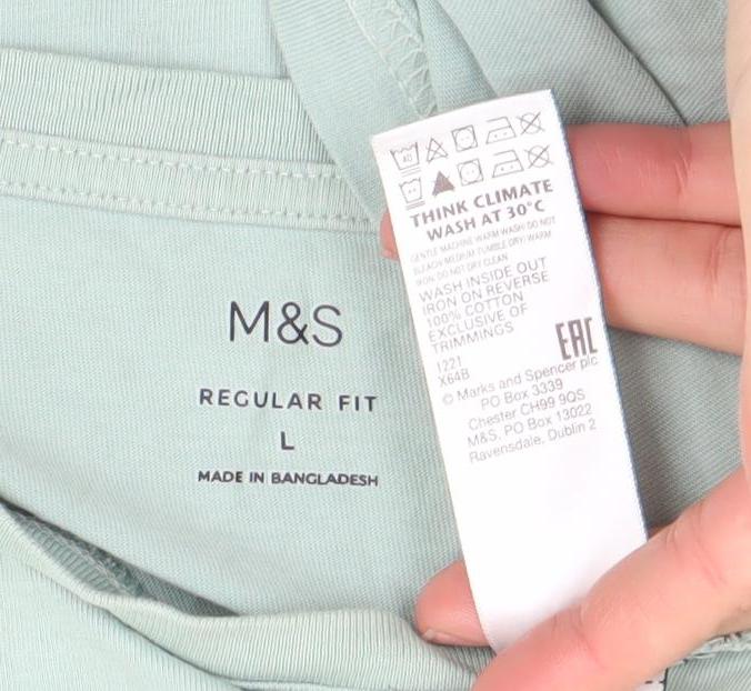 Mens UK Size L Marks and Spencer Green T-Shirt