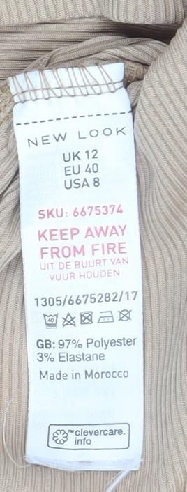 New Look Women’s Beige Long Sleeve Square Neck Tunic Blouse Size 12