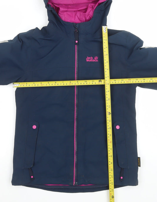 Jack Wolfskin Girls Blue Hooded Puffer Jacket 12 Years Waterproof Lined