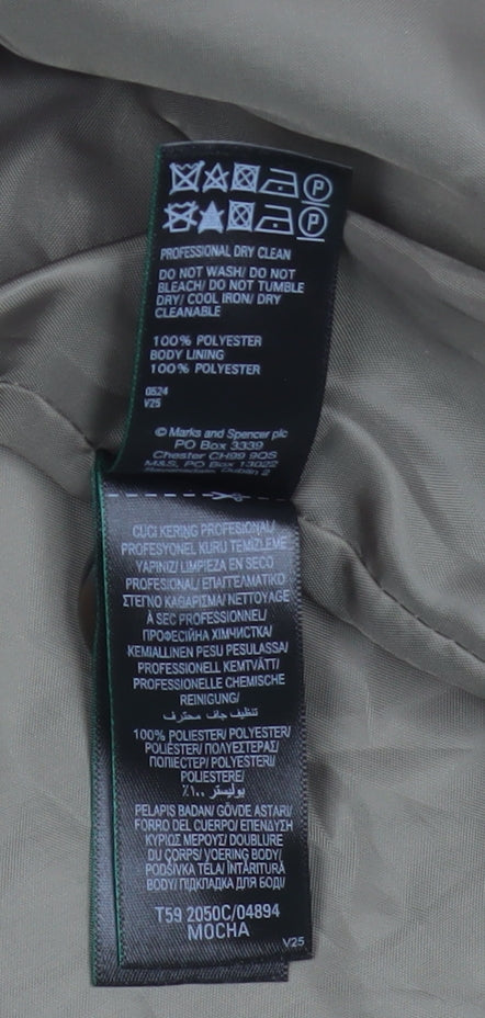 Marks and Spencer Women Mocha Wool Blend Single Breasted Coat Size 8