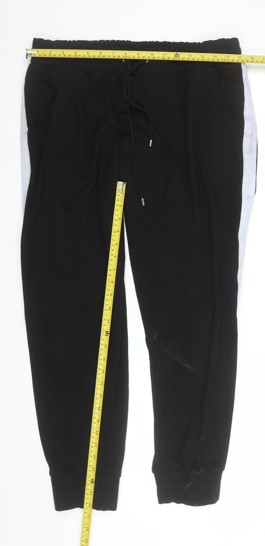 C&A Men's Black Jogger Trousers L Woven Viscose Blend Side Stripe