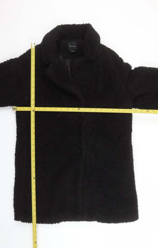 New Look Women's Black Faux Fur Teddy Coat Size 12
