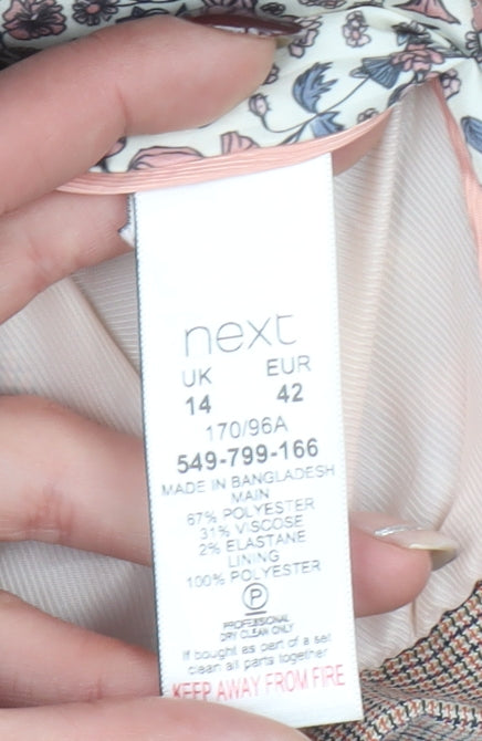 Next Women’s Beige Check Blazer UK 14 Regular Fit Single-Breasted