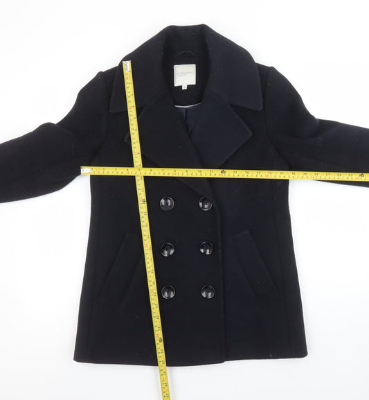 Principles Petite Women's Black Wool-Blend Pea Coat Size 10