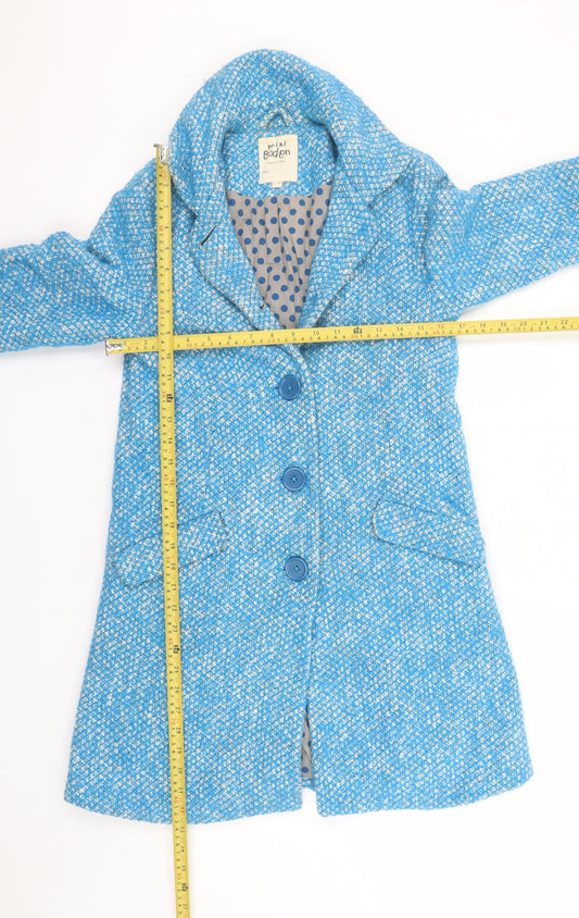 Mini Boden Girls Blue Check Wool Blend Mid-Length Coat 13-14 Years