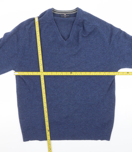 Marks and Spencer Mens Blue Lambswool V-Neck Jumper Size L