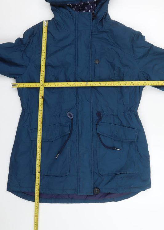 George Women Blue Parka Jacket Size 12 Hooded Mid-Length Cotton Blend