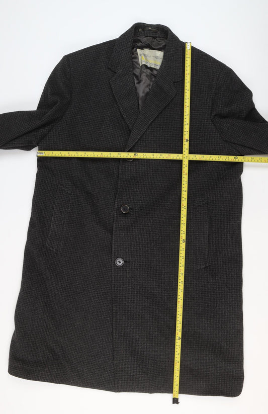 Aquascutum Men's Grey Wool Check Overcoat Size 42 Regular