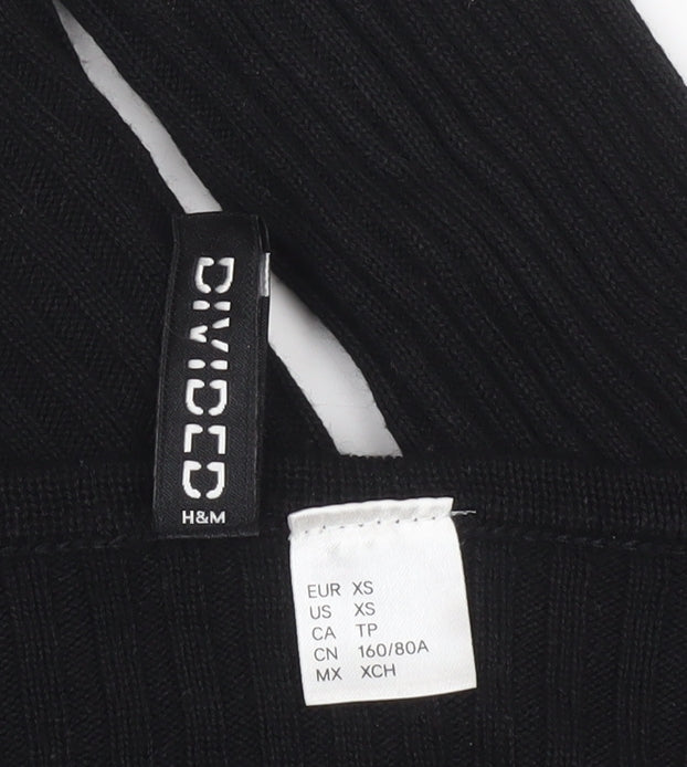H&M Divided Womens Black XS Rib Knit Slim Fit Pullover Jumper