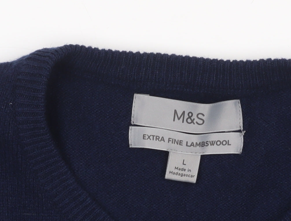 Marks and Spencer Men's Blue L Lambswool Crew Neck Jumper