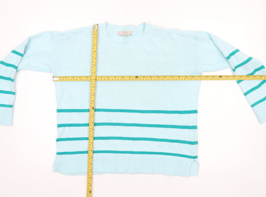 Hobbs Women Blue Striped Cotton Crew Neck Jumper Size S