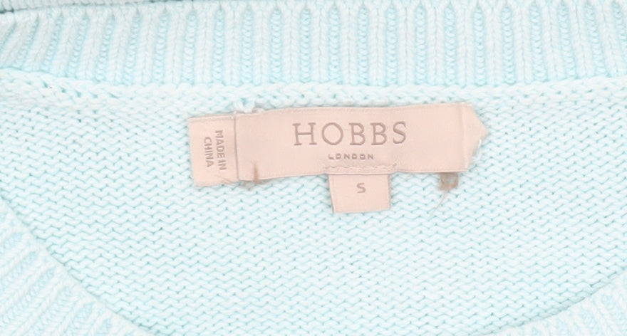 Hobbs Women Blue Striped Cotton Crew Neck Jumper Size S