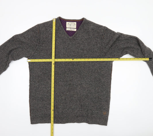 White Stuff Men's Grey Lambswool V-Neck Jumper Size L
