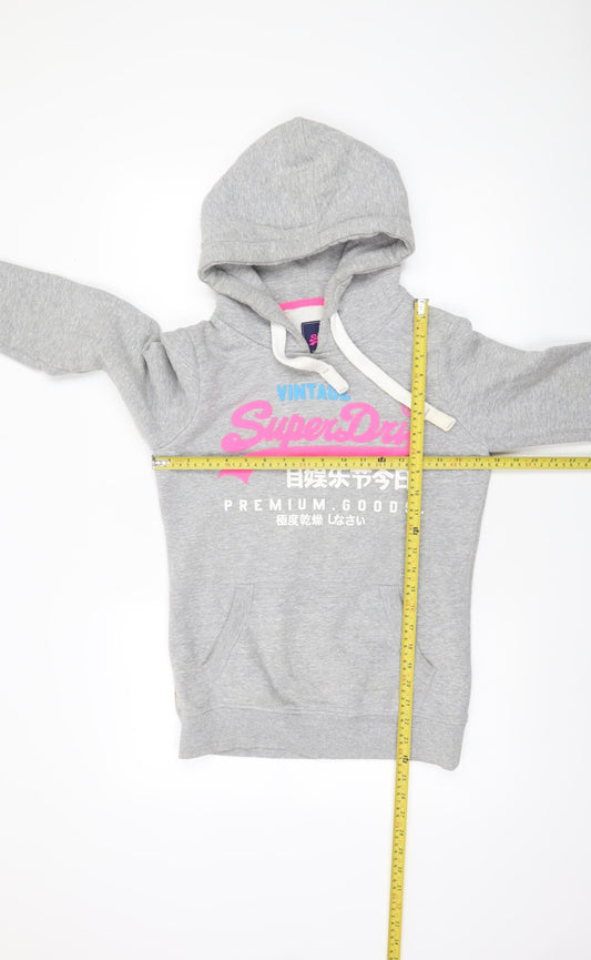 Superdry Womens Grey Vintage Pullover Hoodie XS Cotton Blend