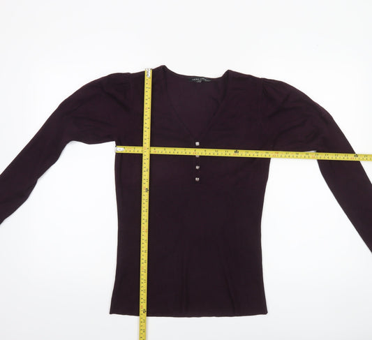Laura Ashley Womens Purple V-Neck Long Sleeve Pullover Jumper Size 12