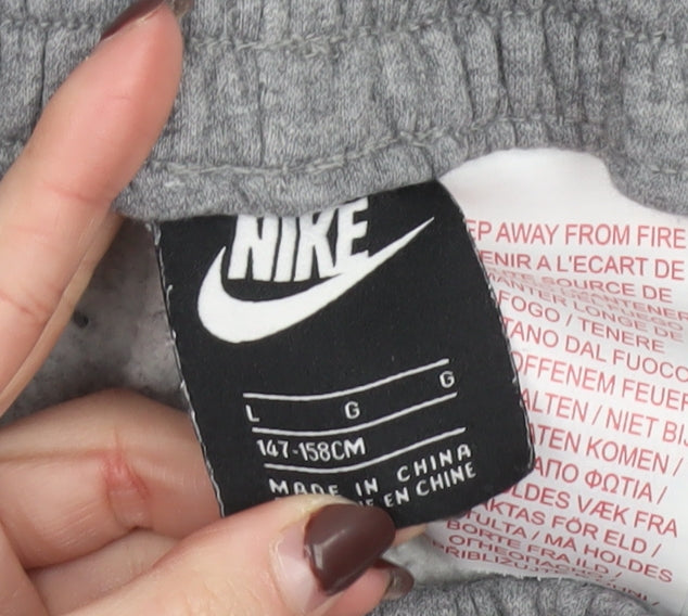 Nike Boys Grey Jogger Trousers L 158cm Cotton Blend Fleece Sweatpants