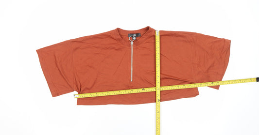 Missguided Women Brown Cropped Zip T-Shirt Size 8