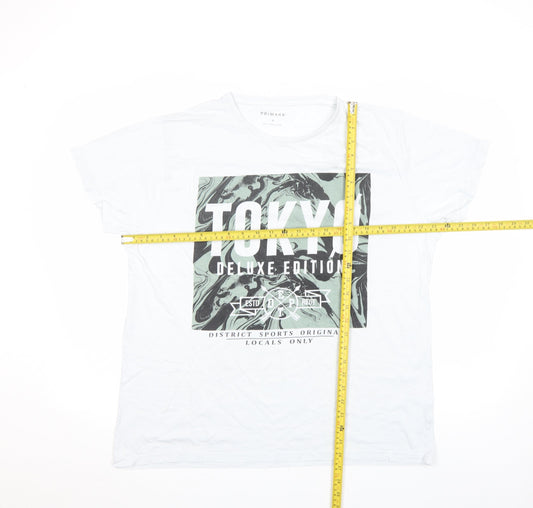 Primark Men White XL Tokyo Graphic Print Short Sleeve T-Shirt