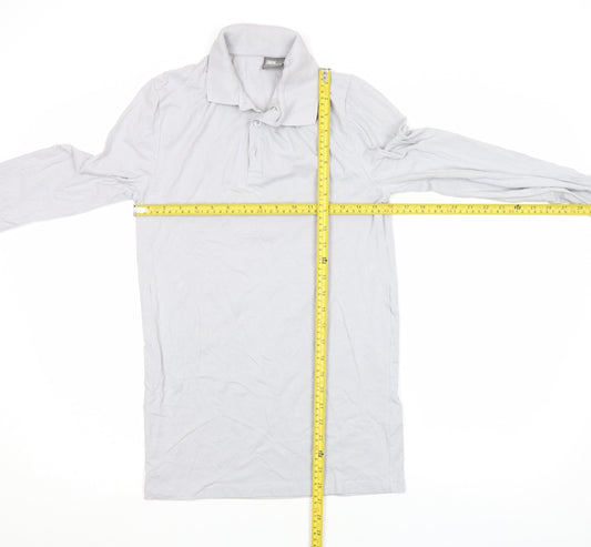 ASOS Men's Grey Long Sleeve Slim Fit Cotton Polo Shirt M