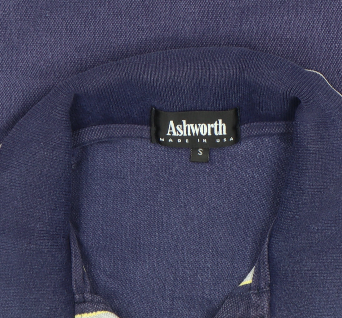 Ashworth Men’s Blue Striped Cotton Blend Golf Polo Shirt Size S