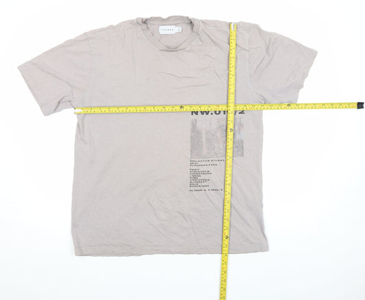 Topman Men's Grey Graphic Print Crew Neck T-Shirt Size M