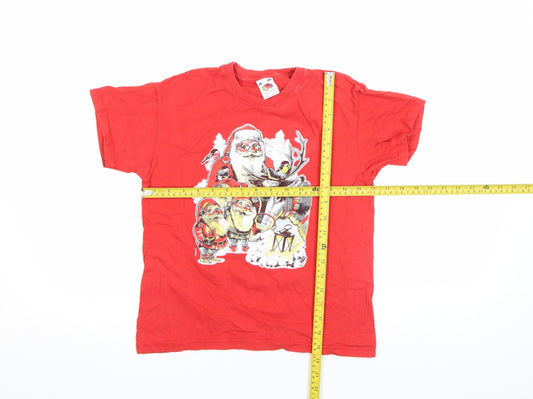 Fruit of the Loom Girls Red Christmas Santa Graphic Cotton T-Shirt M