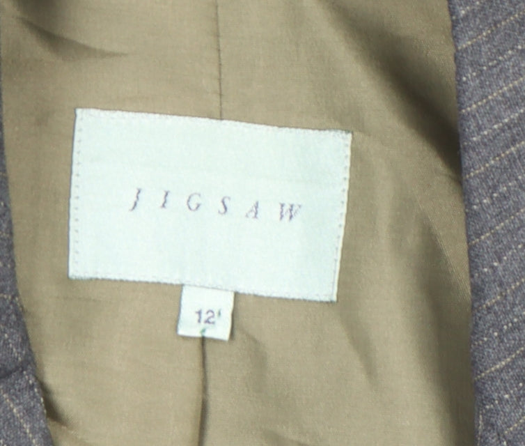 Jigsaw Women's Grey Pinstripe Wool Blend Tailored Blazer Size 12