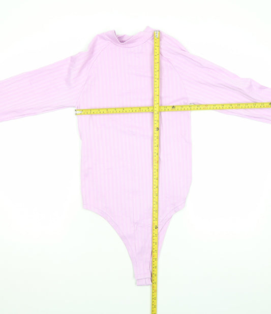 Marks and Spencer Women Pink Ribbed Long Sleeve Bodysuit Size M
