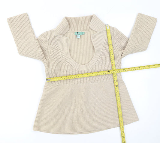 Hoss Intropia Girls Beige Knit Tunic Jumper Large Wool Blend Ribbed Pull On