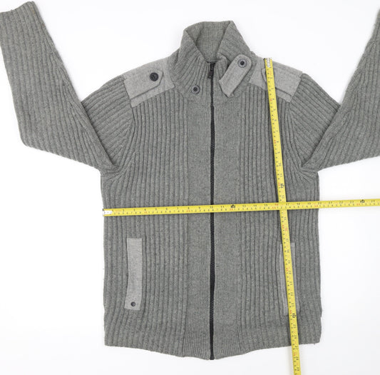 Next Men's Grey Full Zip Chunky Knit High Neck Jumper Size M