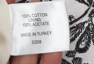 CC Women White Black Floral Embroidered Suit Jacket Size 14 Cotton Blend