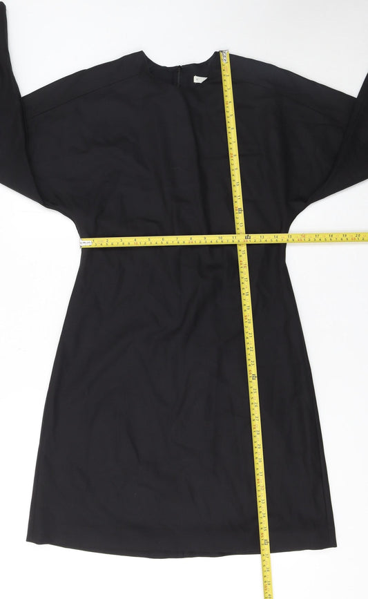 Arket Women Black Wool Blend Long Sleeve Shift Dress Size 8
