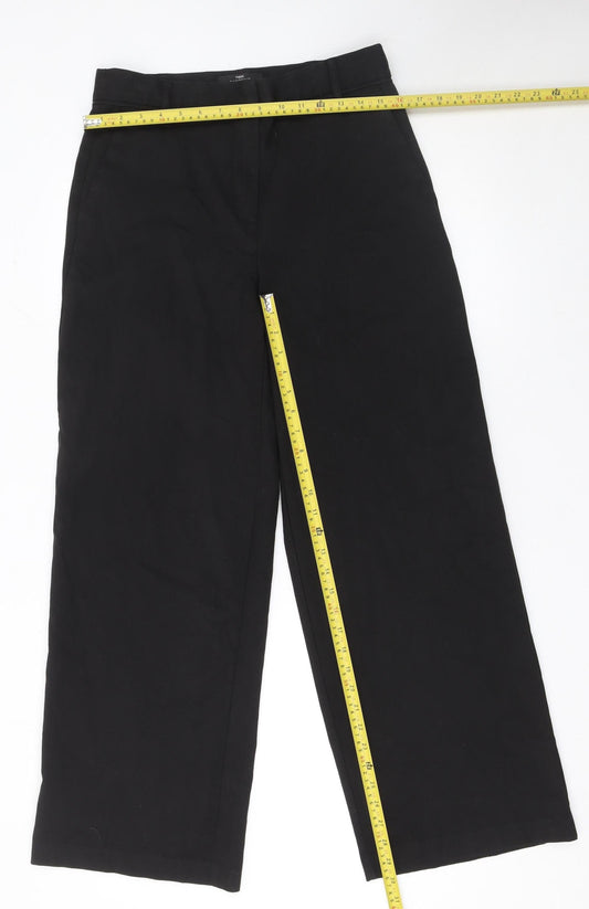 Next Women Black Wide-Leg Trousers Size 12 Regular Polyester Blend