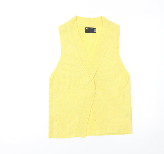 Additional front view of ASOS DESIGN Women’s Yellow Knit Sleeveless V-Neck Tank Top, size UK 8