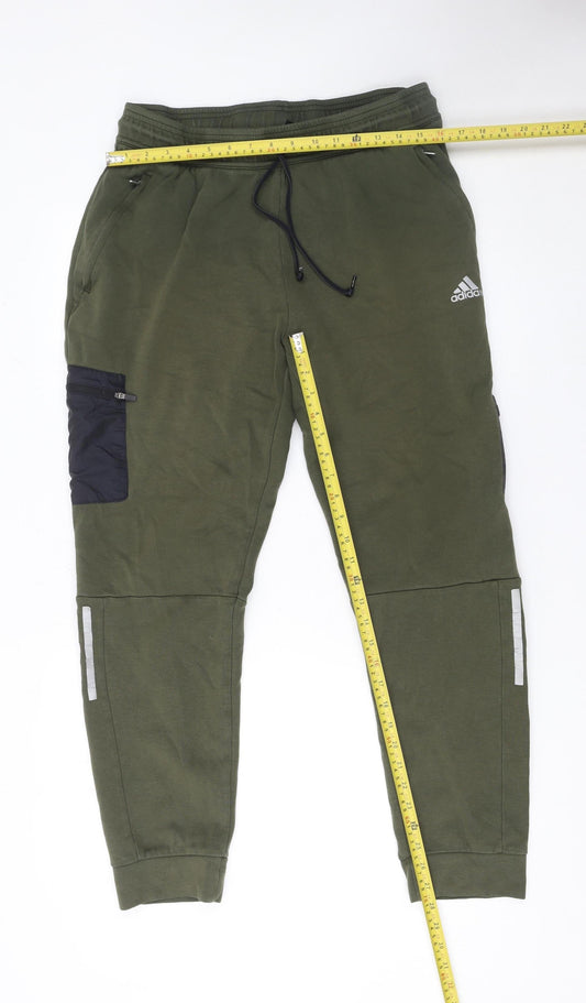 Adidas Men's Green Jogger Trousers L Sports Casual Reflective