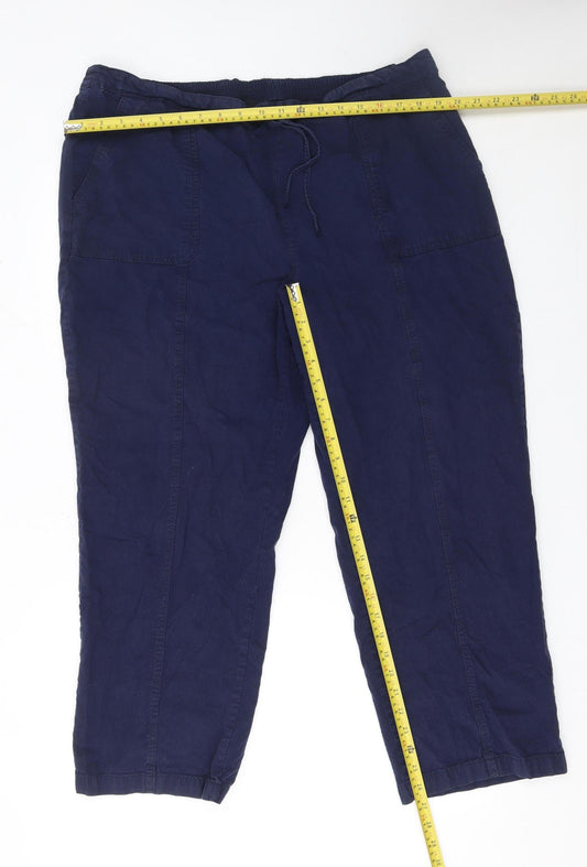 Isle Womens Blue Cotton Cropped Trousers Size 22 Elastic Waist