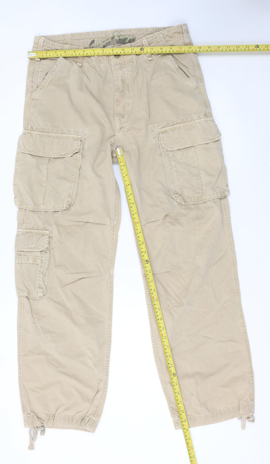 Next Men’s Beige Cargo Trousers 34R Cotton Adjustable Waist Casual